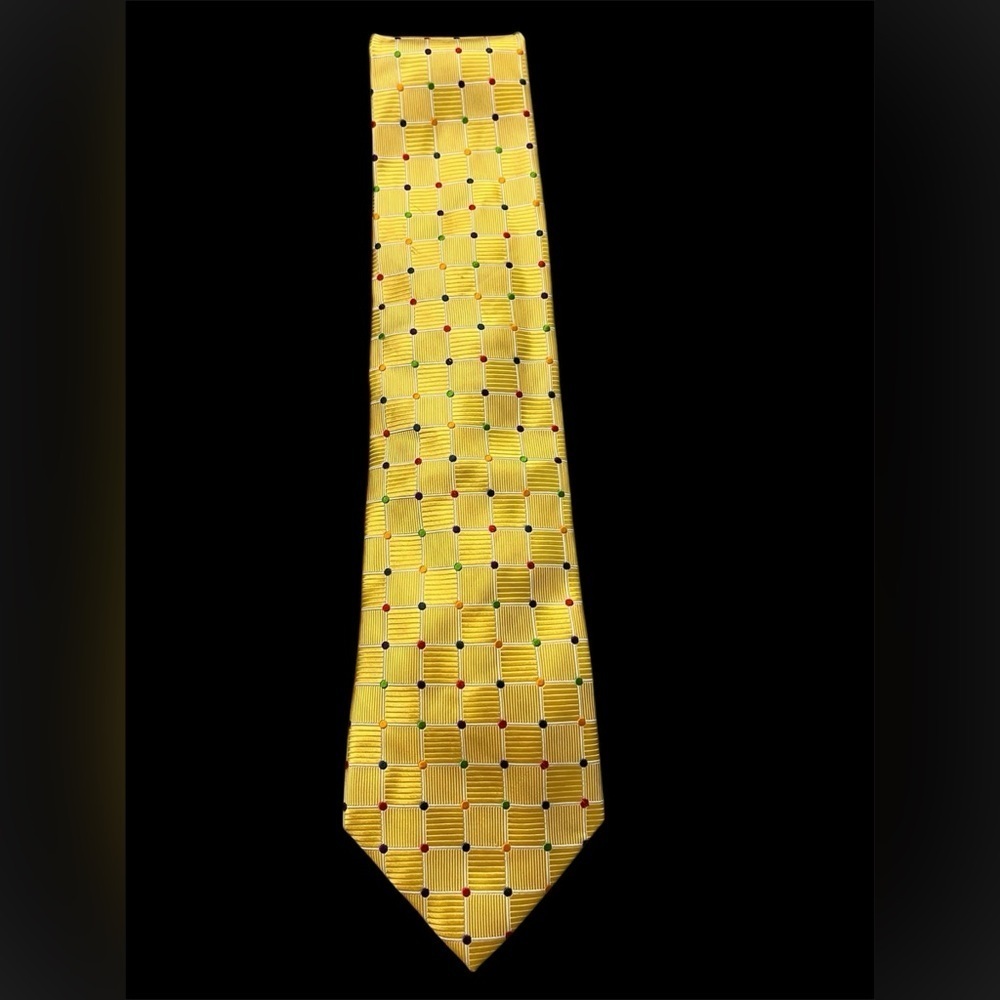 VTG Tie 100% Silk Polkadot Yellow and Multicolored Benchmark Made in USA